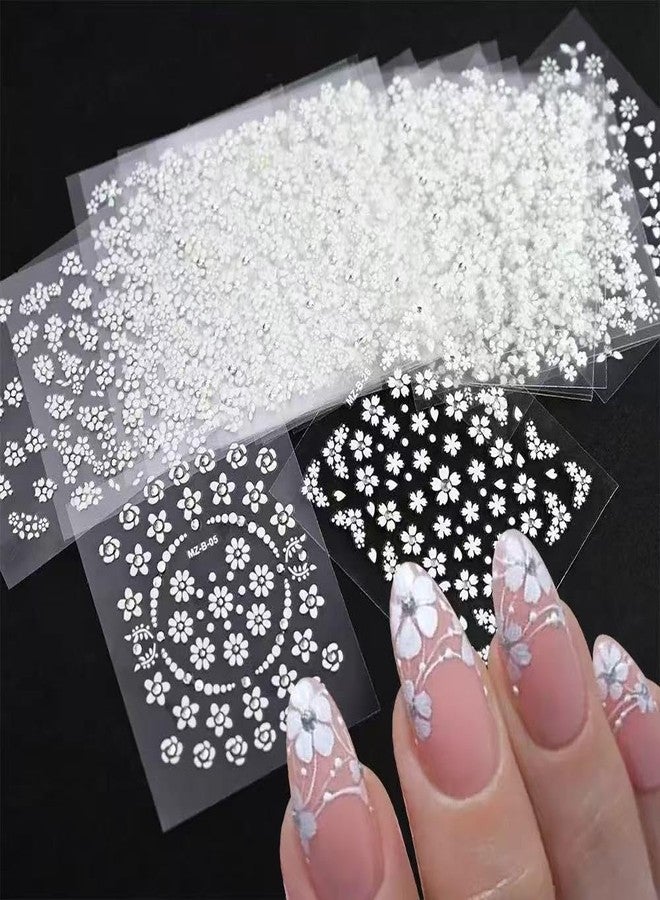 SPLOCUDU White Flower Nail Art Stickers White Flower with Rhinestones Nail Decals 3D Self Adhesive Nail Stickers Nail Art Designs Flowers Sticker for Nails Decorations 30 Sheets - Image 3